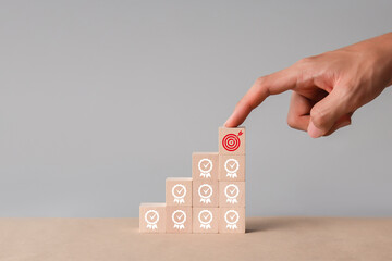 Wooden blocks symbol dartboard concept of planning and success
