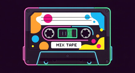 retro neon mix tape illustration