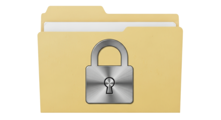 Isolated Locked Yellow Folder Concept Protect Information, Privacy Data Files Security