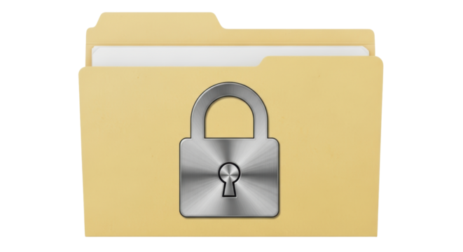 Isolated Locked Yellow Folder Concept Protect Information, Privacy Data Files Security