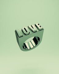 Love Ring Fashion Metallic Green Signet Statement Bold 3D Illustration