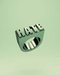 Hate Ring Fashion Metallic Green Signet Statement Bold 3D Illustration