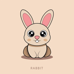 Cute cartoon white bunny illustration with pink ears and fluffy tail on pastel background. Perfect for Easter, kids design, greeting cards, stickers, and animal-themed artwork.