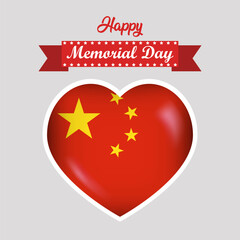 Happy Memorial Day China Flag Heart Banner