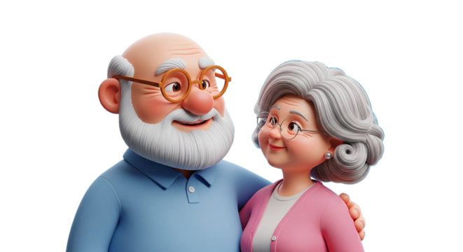A loving elderly couple embracing radiating joy and warmth celebrating a lifetime together on transparent background