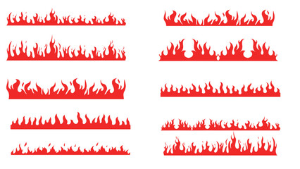 Fire border. Red flame, cartoon fire seamless borders. Blazing frame dividers, hot flaming banners.  vector set  © MR.AK
