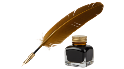 Capture timeless elegance with a golden quill and inkwell for classic design inspiration