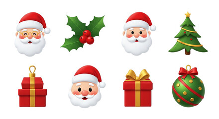 A collection of charming Christmas icons featuring Santa gifts trees and holly berries in on transparent background