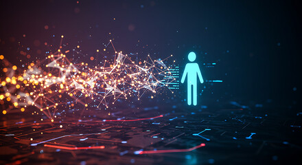 Digital Transformation: A striking visual representation of digital transformation, with a glowing network of interconnected points converging on a human silhouette.