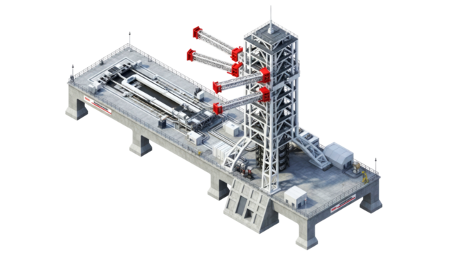 precise 3d model mobile launcher platform for space missions, isolated on transparent background
