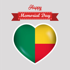 Happy Memorial Day Benin Flag Heart Banner
