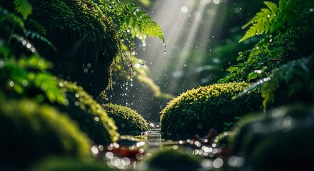 Fototapeta premium Forest stream mossy rocks