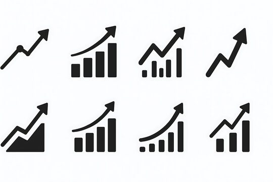 Icon collection featuring various arrow graphs for data visualization.