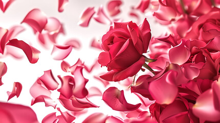 Fototapeta premium Rose petals spiraling like quantum entanglement loops, delicate