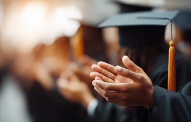 Obraz premium Celebration of achievement during education graduation ceremony with proud graduates applauding