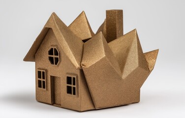 Origami house collapse symbolizes instability in the global housing market