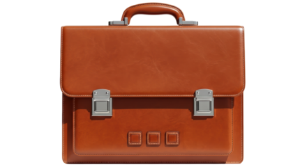 Isolated brown leather briefcase with metal buckles, vintage business man office bag