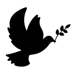 Obraz premium Black silhouette christmas dove with olive branch festive decoration