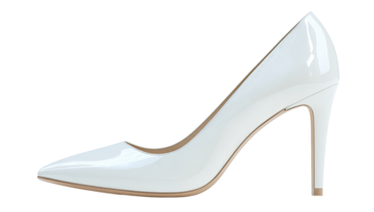 White, glossy high-heeled pump