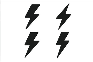 Vector lightning bolt icon set. Black silhouette flash symbol collection. Concept for electricity, energy, power, and speed. Electric voltage, thunder, storm, and danger sign.