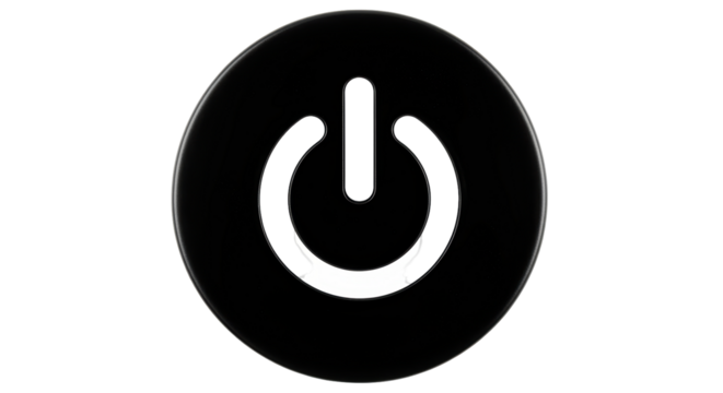 Isolated power button icon symbol for switching device on or off, black circle design