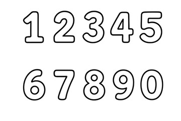 Set of outline numbers for educational purposes. Vector digits from 0 to 9. Simple font for children's learning, math workbooks, coloring books and design projects.