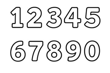 Set of simple outline cartoon numbers for educational purposes and design. Black and white vector digits from 0 to 9 for kids coloring book pages or learning materials.
