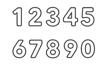 Set of simple outline numbers from zero to nine. Vector digits for educational purposes, learning to count, and modern design. Clean line art font for kids and coloring.