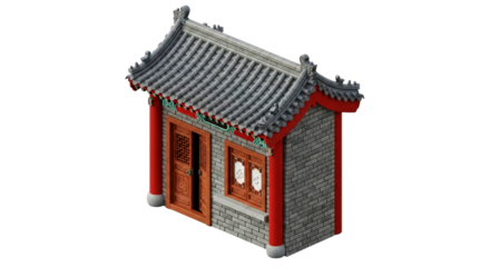 serene asian temple house 3d model of tranquil architectural design, isolated on transparent background