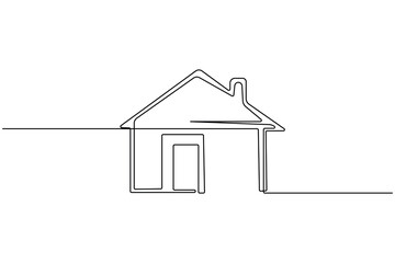 House one line continuous stroke drawing in modern minimalist outline illustration
