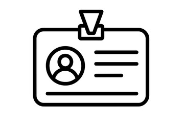 User ID card icon vector. Identification badge graphic. Line art symbol for personal identity, employee pass, security access, member profile, and contact information.