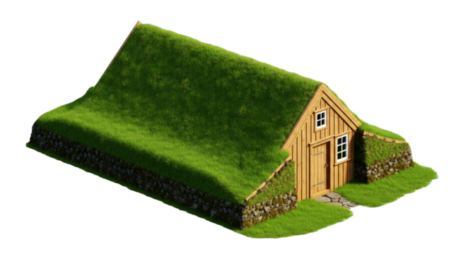 secluded turf house a serene 3d model of ecofriendly living, isolated on transparent background