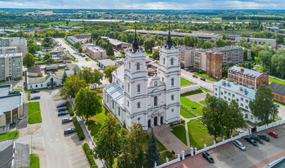 Aerial view of the Church of the Immaculate Conception of the Virgin Mary in Daugavpils, Latvia,...