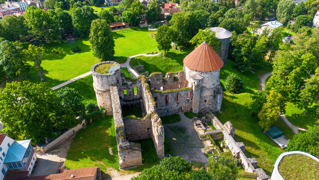 Aerial view of Cēsis Castle in Latvia, one of the Baltic States