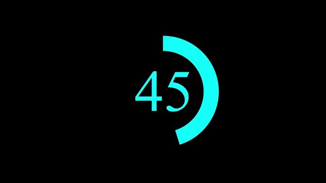Countdown timer number ,0 to 90 seconds circular countdown digital electronic timer. counting down with sky blue numbers and circle marking time .
