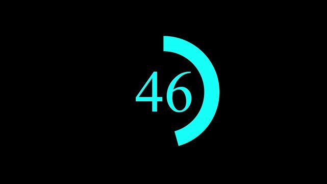 Countdown timer number ,0 to 91 seconds circular countdown digital electronic timer. counting down with sky blue numbers and circle marking time 