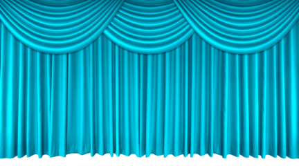 Light blue stage curtain, empty theater, opera or cinema PNG transparent.