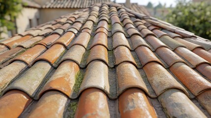Fototapeta premium Terracotta roof tiles, close-up view