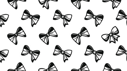 Black and white bow tie repeat pattern hand drawn style seamless design wrapping paper textile fashion holiday celebration decoration gift