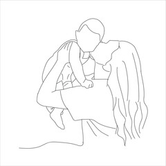 mother kisses her child. Line Drawing of a Mother Kissing Her Baby
