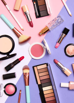 professional makeup tools. Makeup products. A set of various products for makeup. Vertical photo format