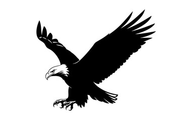 Obraz premium Black eagle in flight with wings spread against a white background