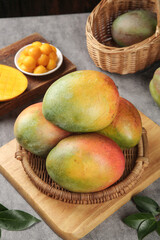 Large Fresh Mango Fruits in Wicker Basket - Panzhihua Tropical Garden Harvest Display