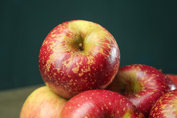 Fresh Red Yellow Apples Close-up Natural Texture Water Droplets Dark Background