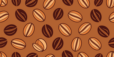 Obraz premium Coffee bean seamless pattern vector background for restaurant cafe and coffee shop menu design with brown and beige colors