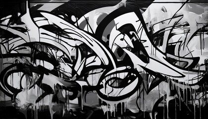 Naklejka premium black and white graffiti on the wall abstract background for design