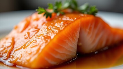 Glazed Salmon Steak With Parsley Garnish