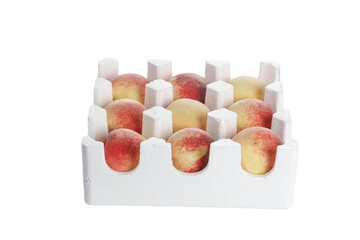 Fresh Red Golden Peaches in Protective Foam Packaging Shandong China Winter Storage