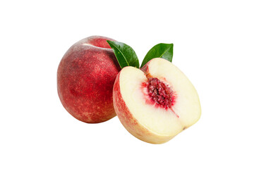Fresh Red Peach Fruit Half Slice Isolated White Background Shandong China Golden Autumn Harvest