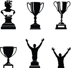 Cup Trophy Silhouette lines Icon Set Design
